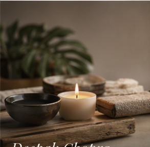 Wellness still life — candles, natural textures, warm light